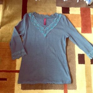 NWOT beaded/lace half sleeve shirt